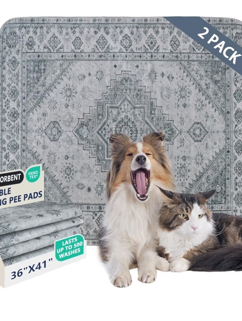 Reusable Gray Patterned Washable Pet Training Pads - 2 Pack